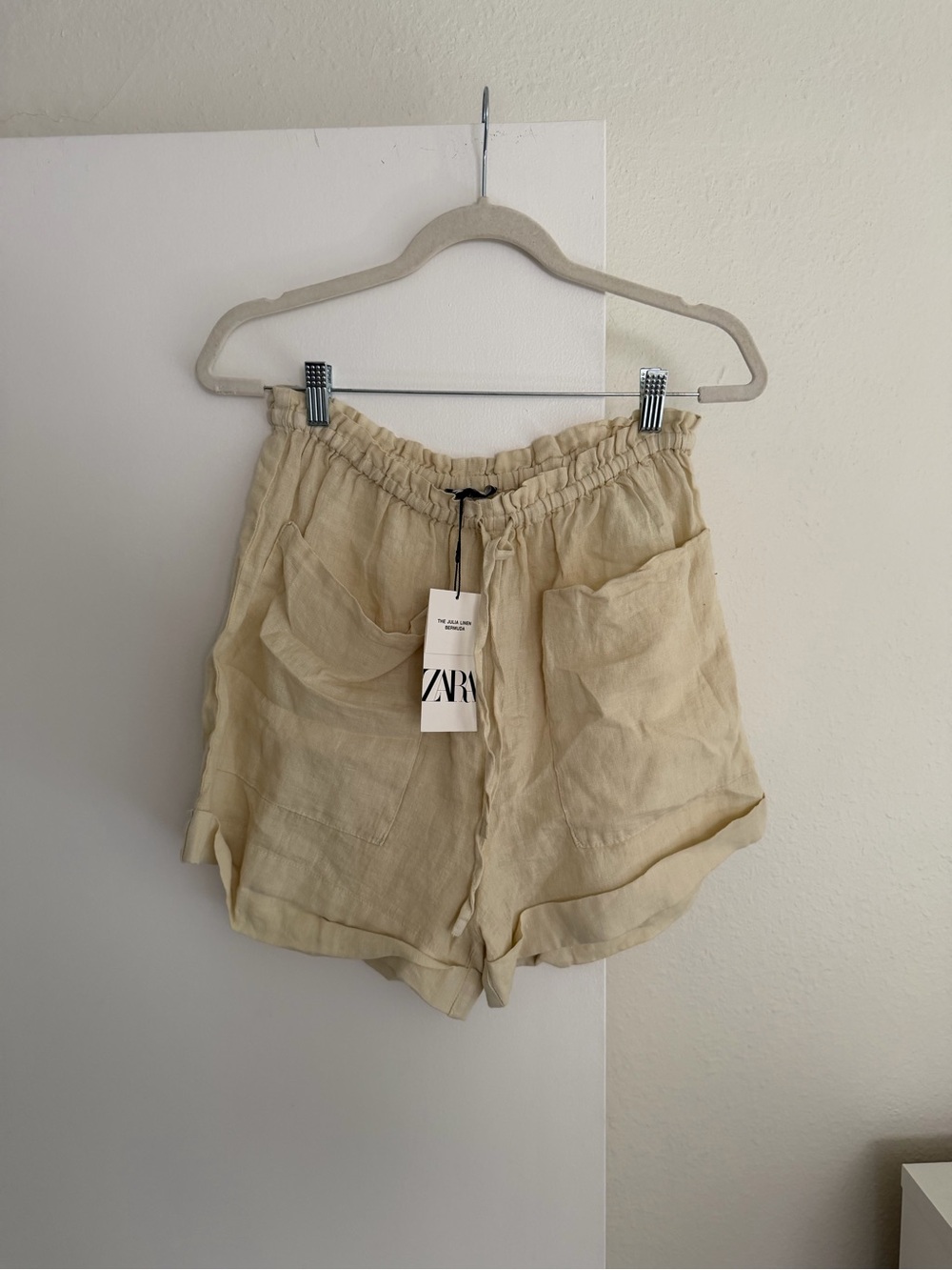 NWT ZARA Butter Yellow Linen Blend Drawstring Shorts